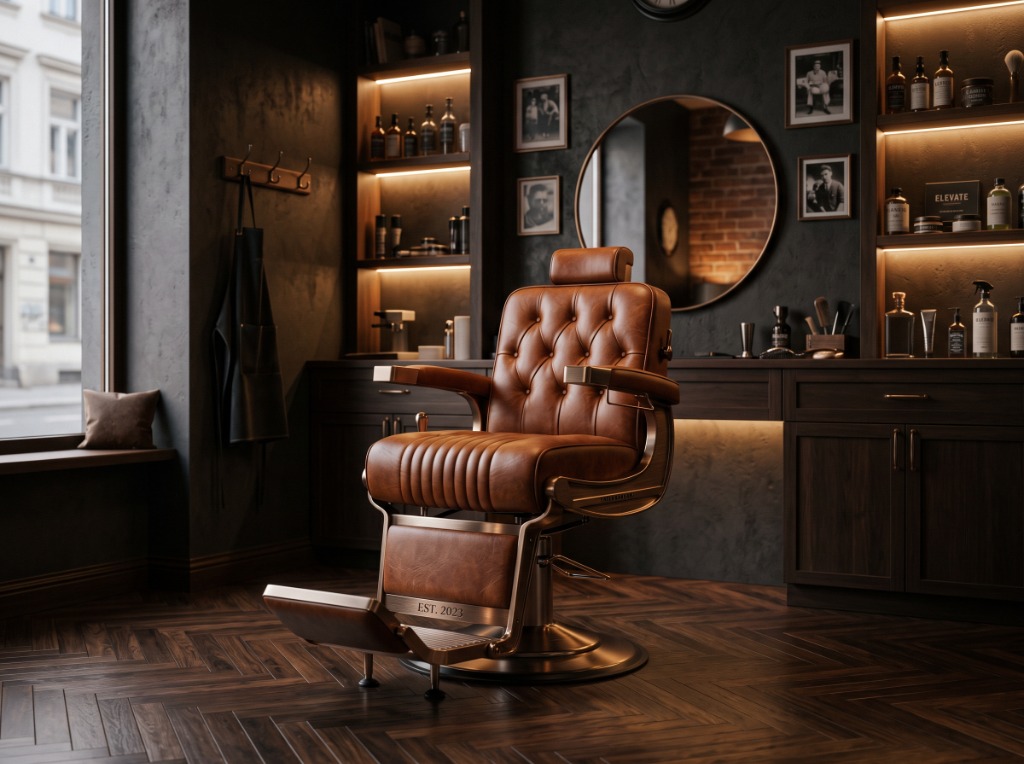 Vintage Leather Barber Chair in Luxury Salon